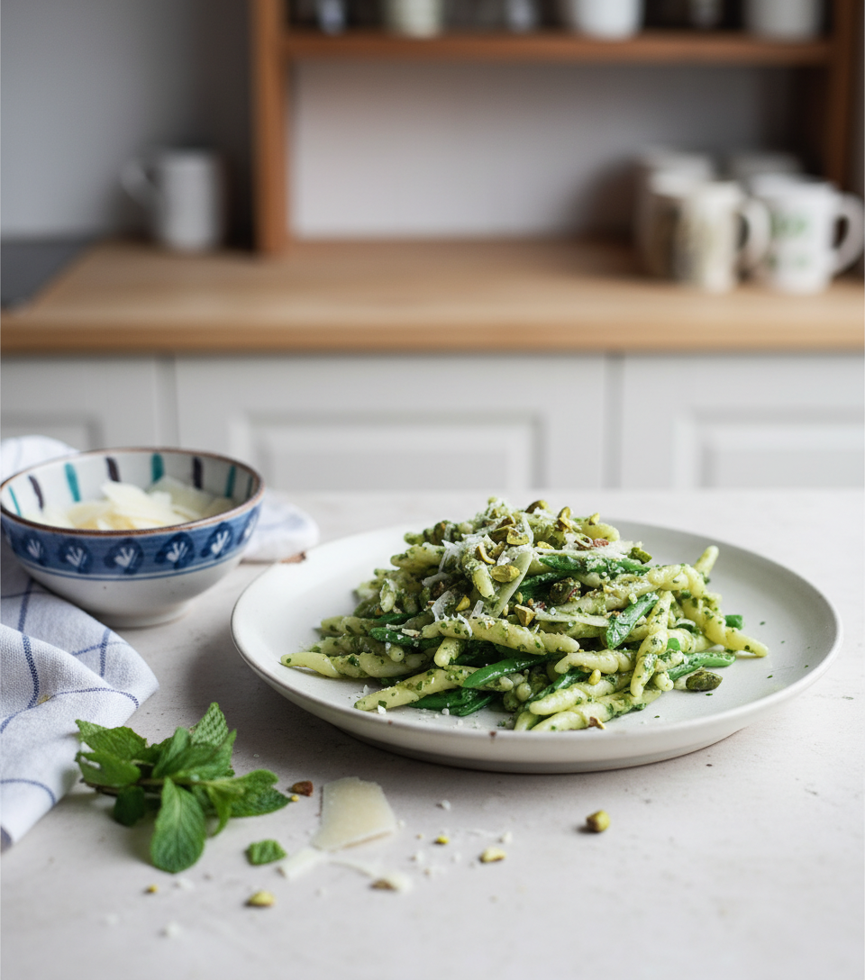 Pici with Pistachio and Pecorino